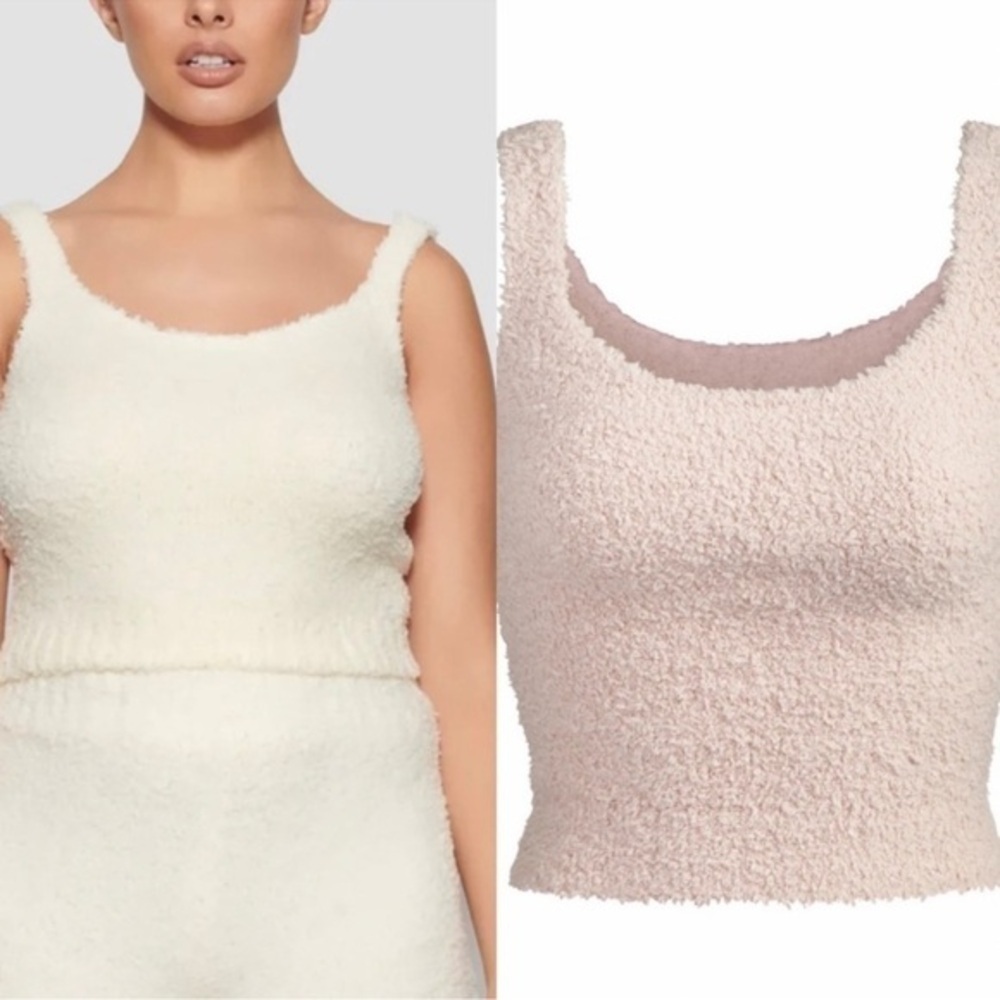Skims Bundle 2 Cozy Fuzzy Tank Top Cream Pink 2X/3X